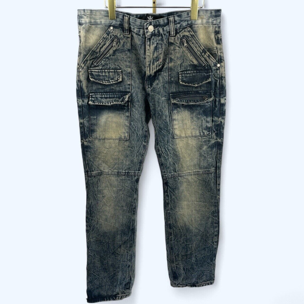 Red Ape 2017 Distressed Mens Jeans Pockets Zippers Acid Wash 34x31